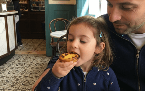 A family sharing pastéis de nata